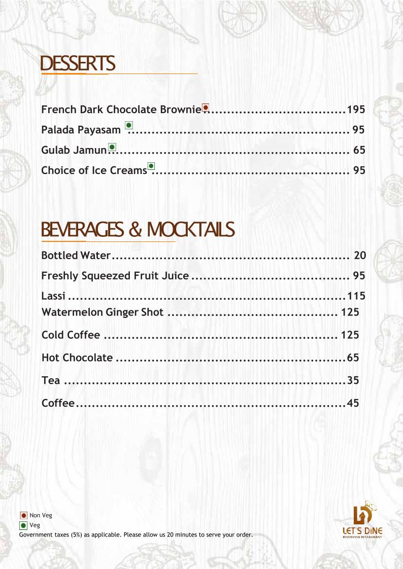 Let's Dine River view - Seafood Restaurant menu