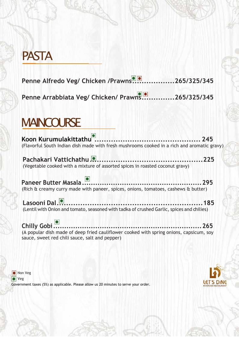 Let's Dine River view - Seafood Restaurant menu