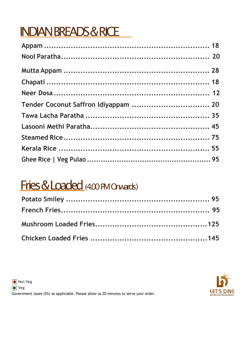 Let's Dine River view - Seafood Restaurant menu