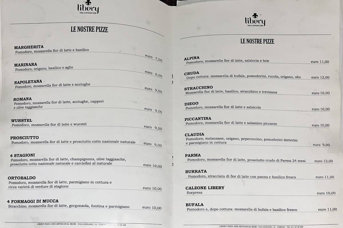 Menu di Libery Pizza & cucina , Artigianal Beer 