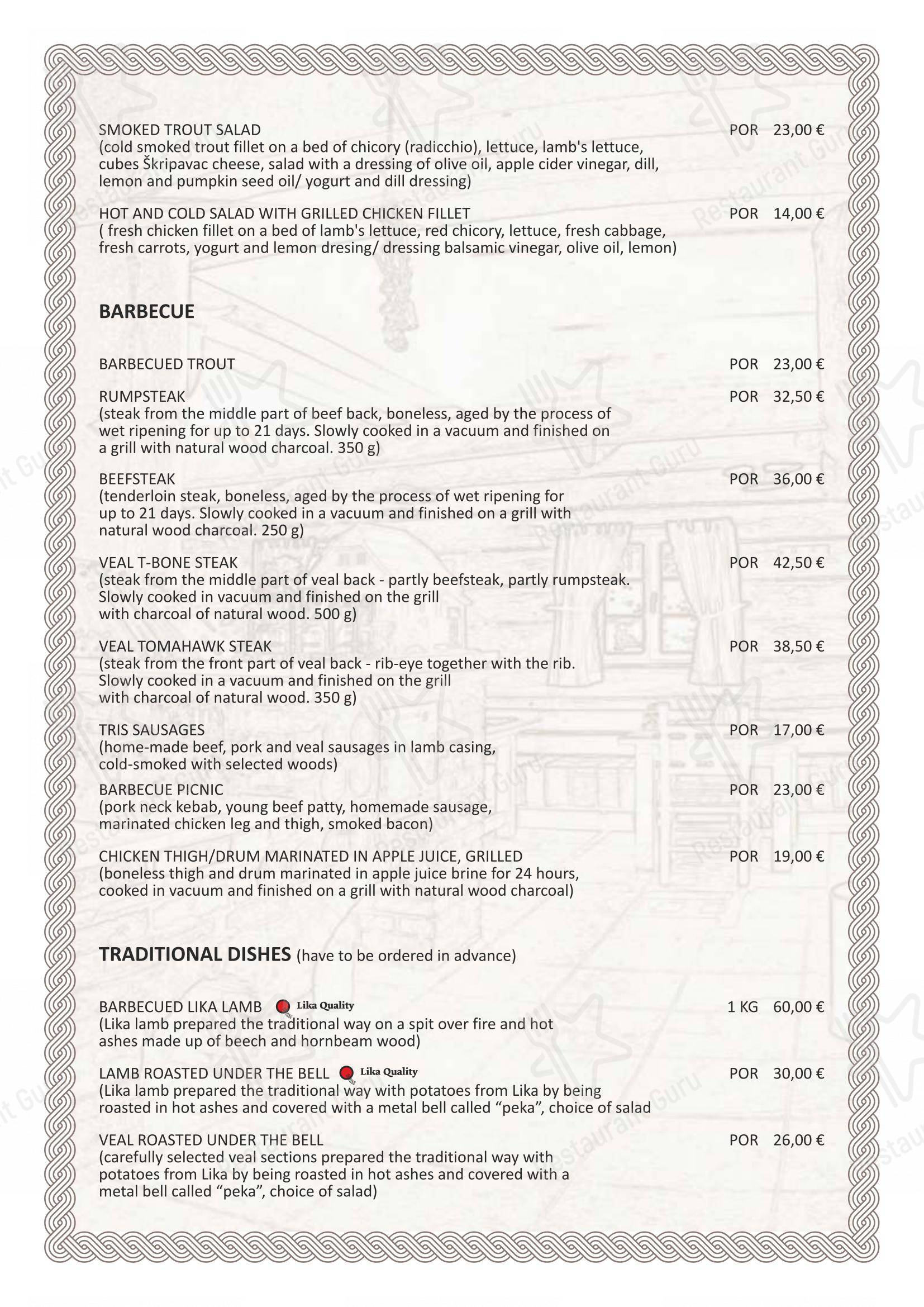 Lička kuća Restaurant - Plitvice Lakes dans Rastovača - Menu