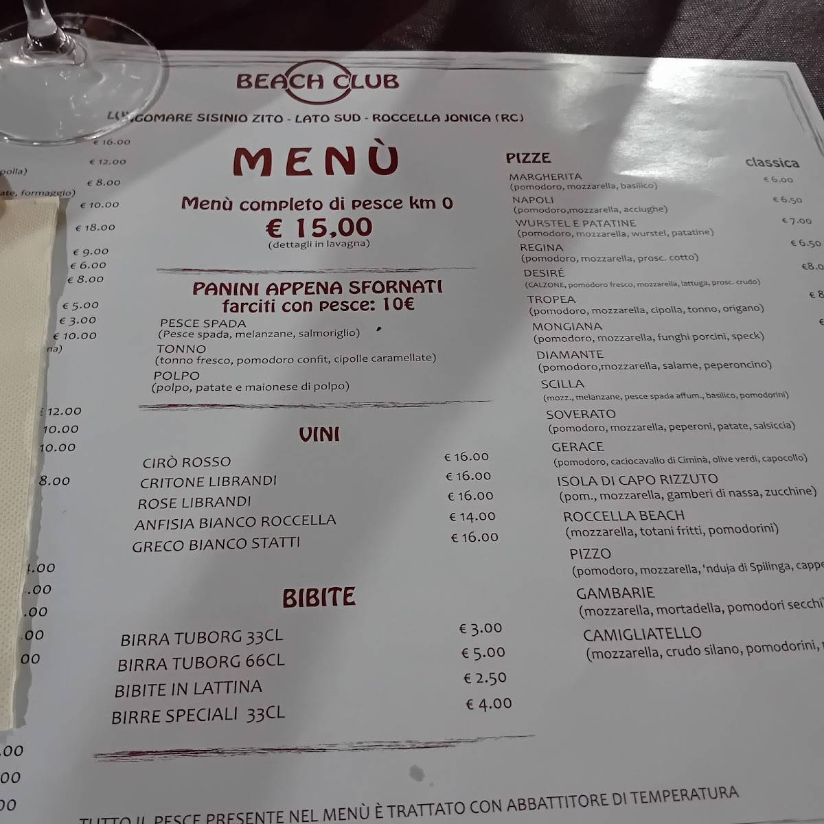 Menu di Lido beach club 