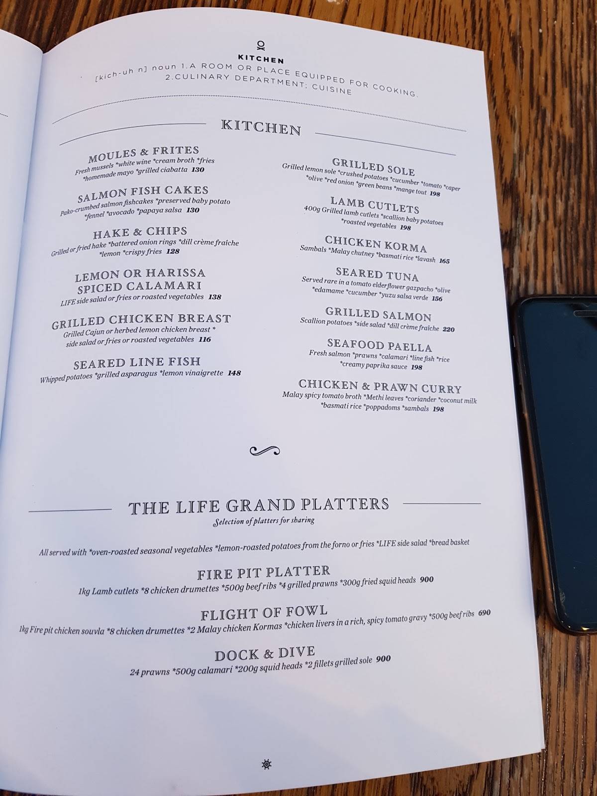 Menu at Life Grand Cafe Waterfront, Cape Town, 2 Pierhead Road