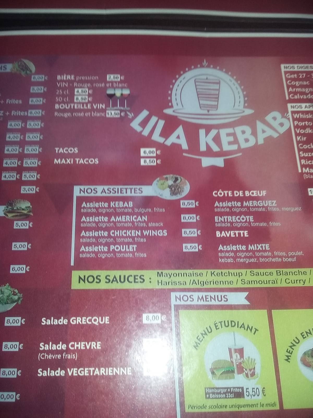 Menu de Lila Kébab