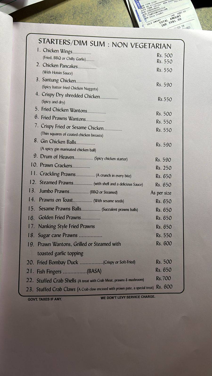 Ling's Pavilion menu