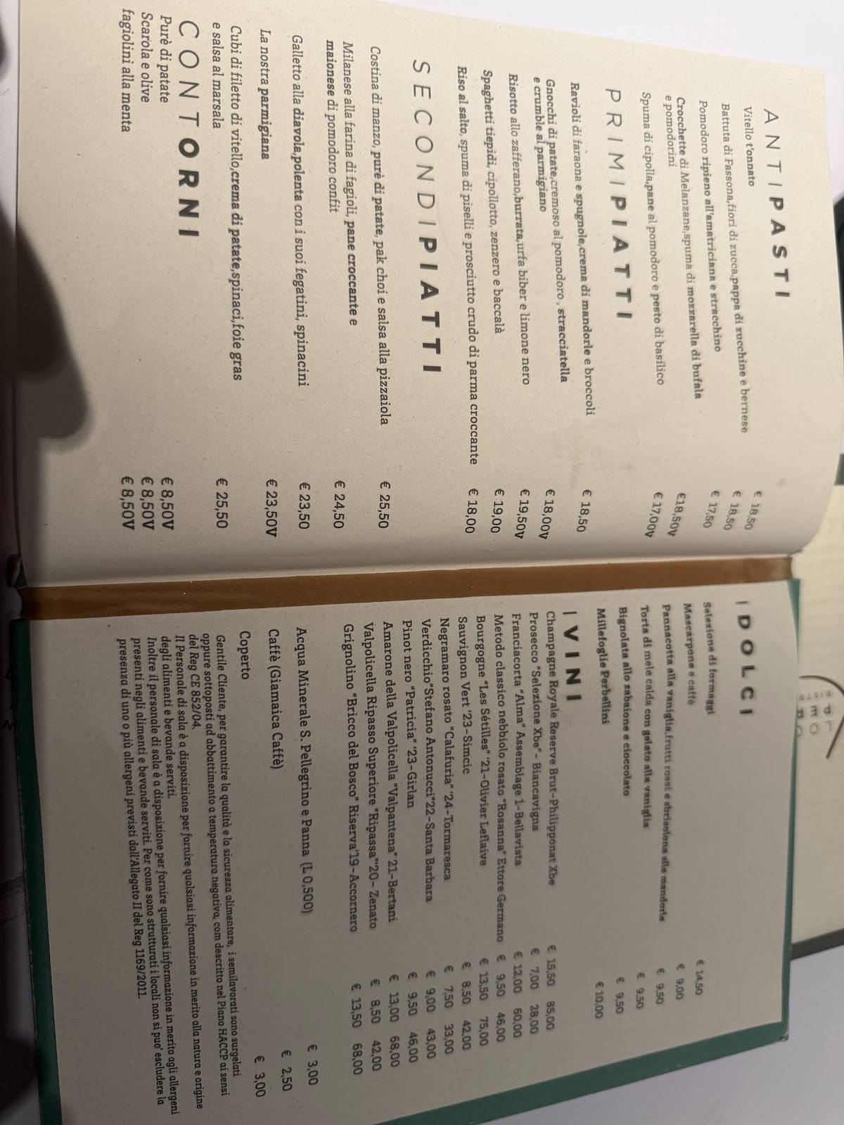 Menu di Locanda Perbellini Bistrot Milano 