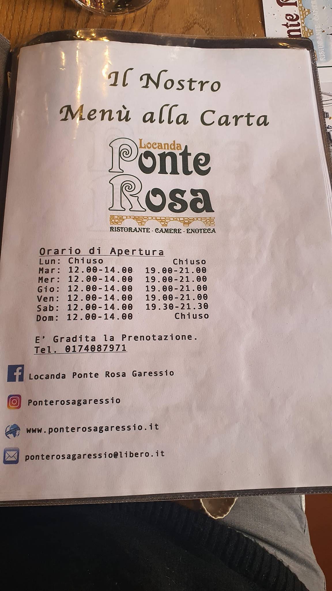 Menu di Locanda Ponte Rosa 