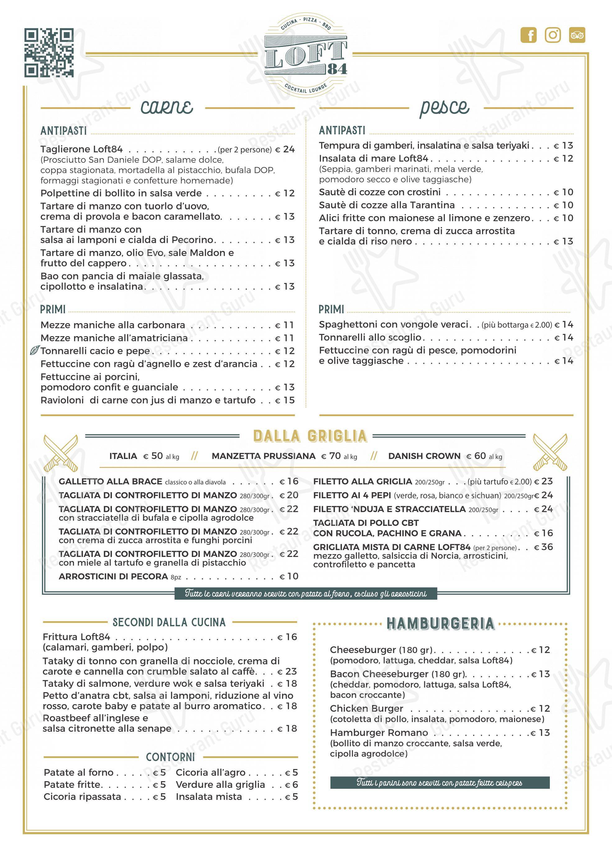 Menu per Loft84 Casal Palocco in Roma