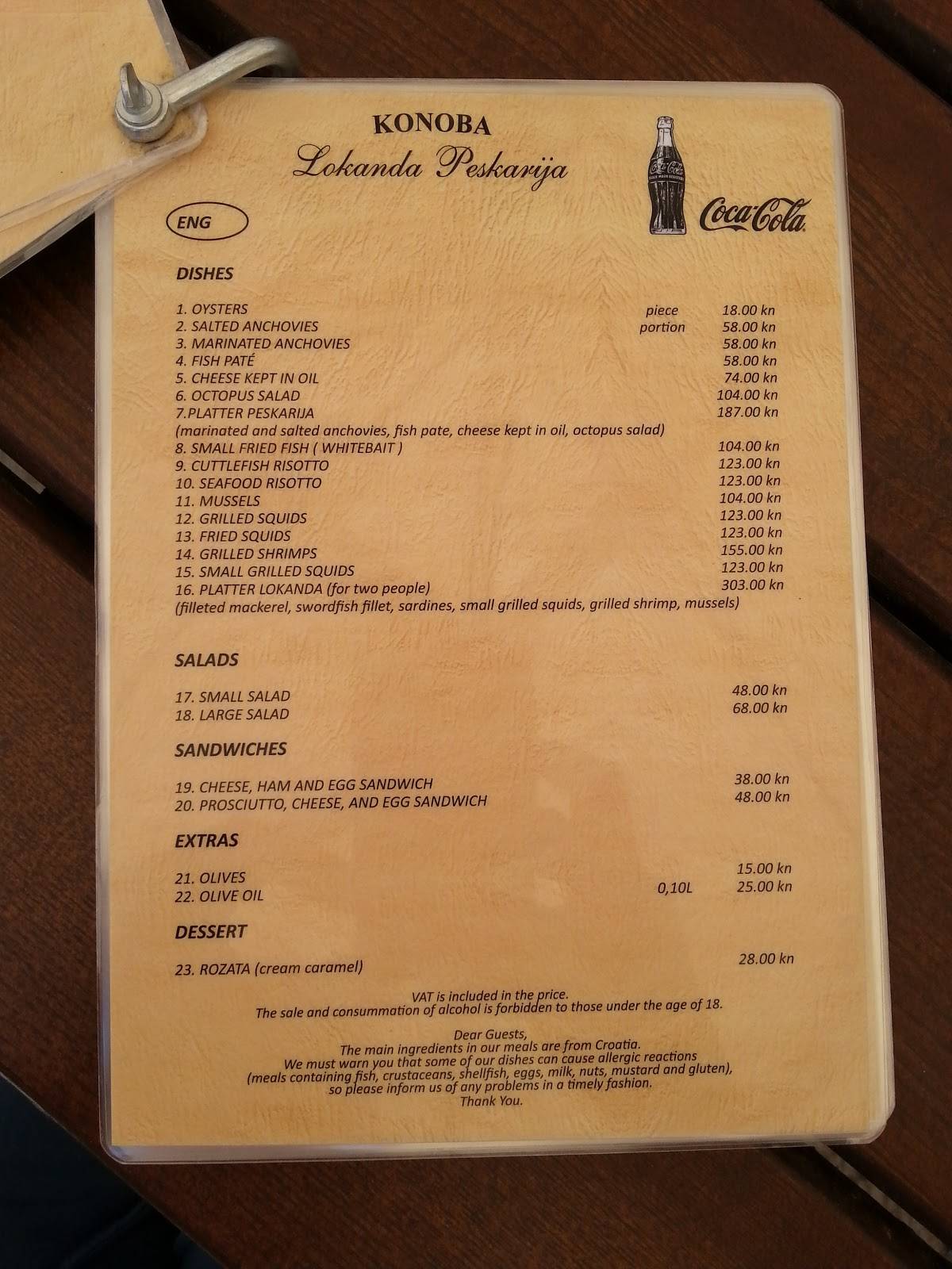 Menu da Lokanda Peskarija ristorante, Ragusa