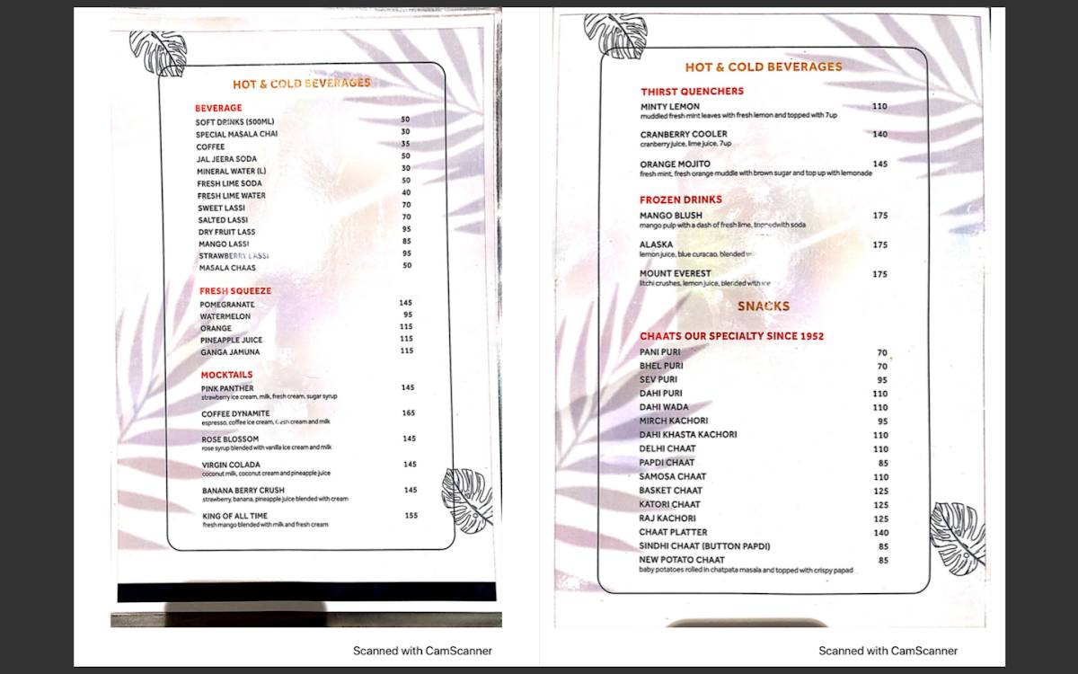 Kailash Parbat menu