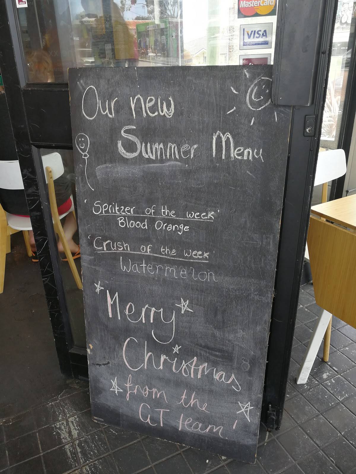 Menu at Green Tangerine Long Jetty cafe, Long Jetty