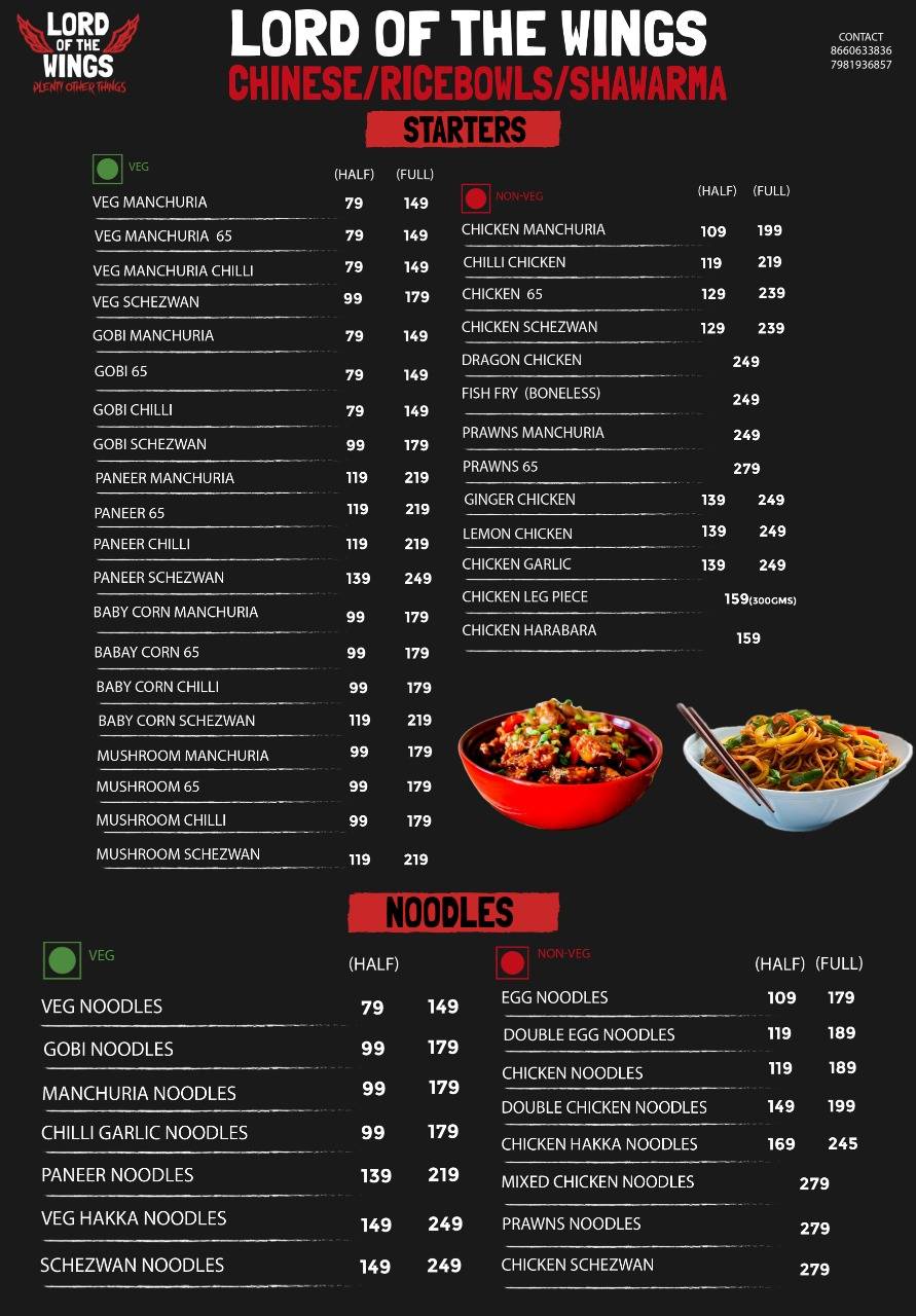 Lord of the wings menu