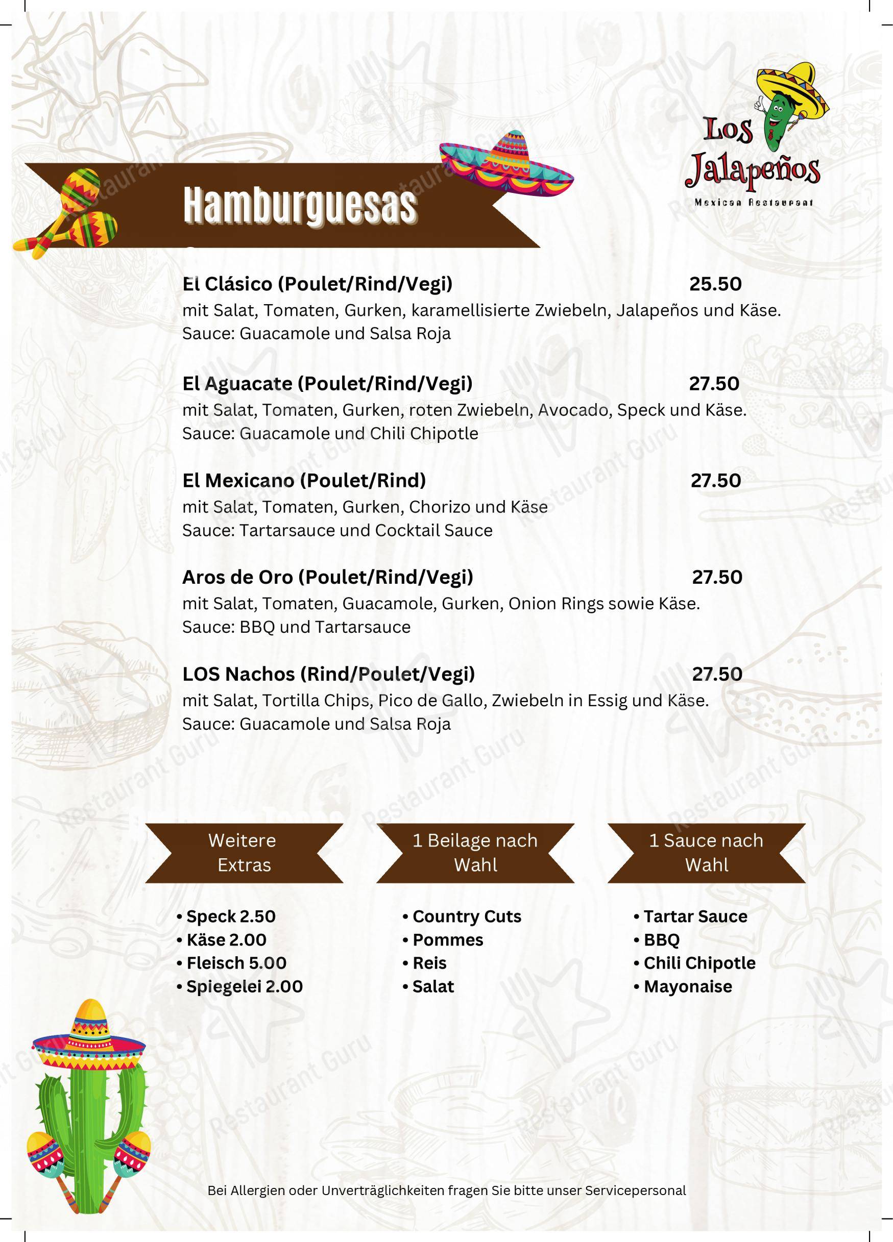 Menu per Los Jalapenos Olten in Olten