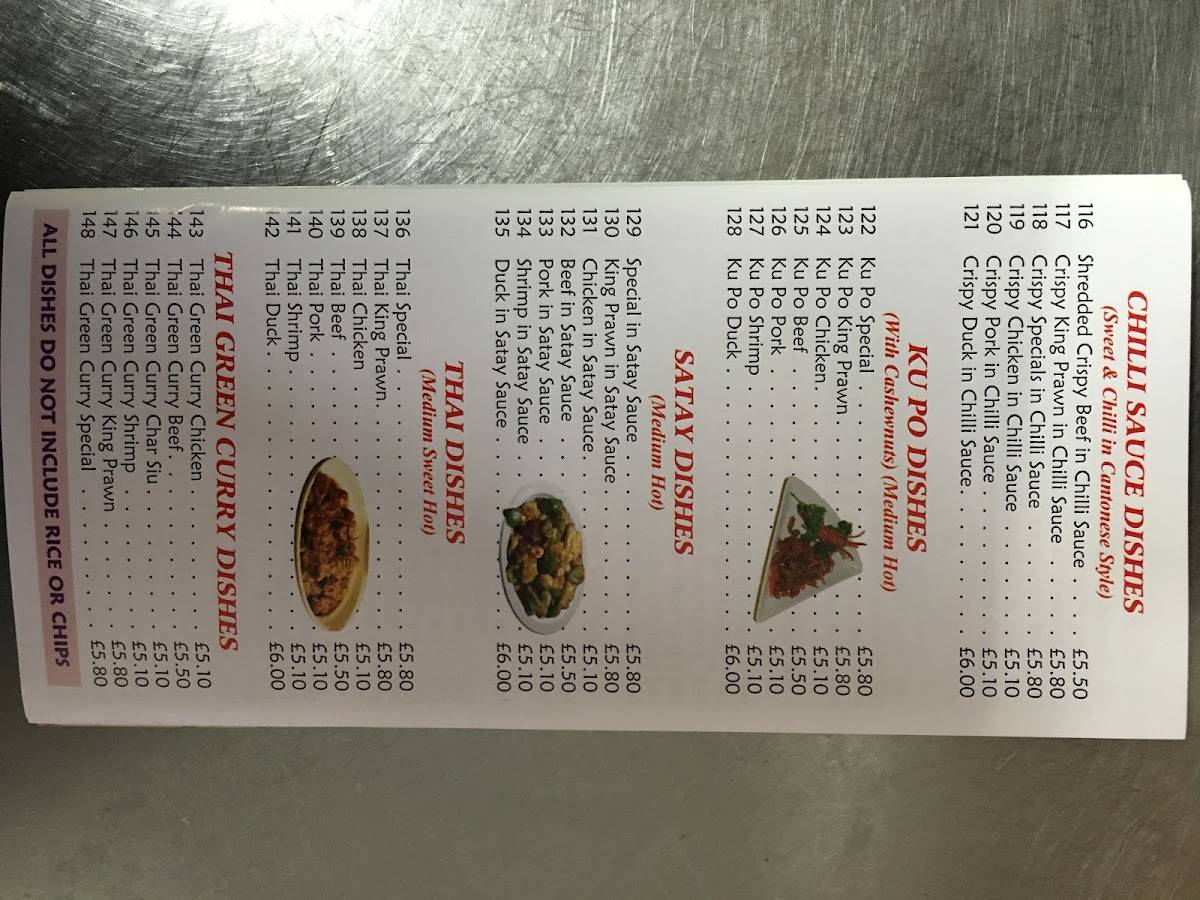 Menu at Lotus Chinese fast food, Ulverston