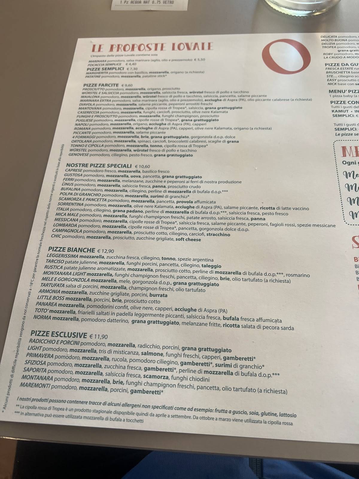 Menu di Lovale Pizzeria, Ristorante 