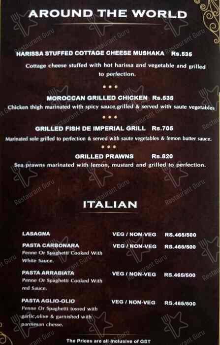 Imperial Grill menu
