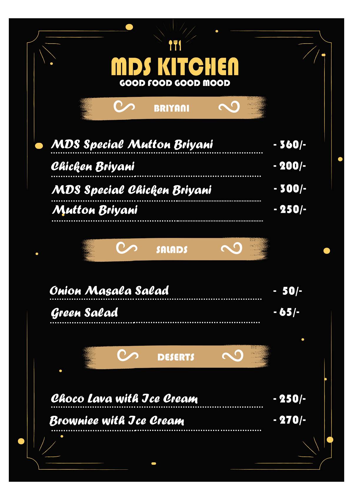 MDS KITCHEN menu