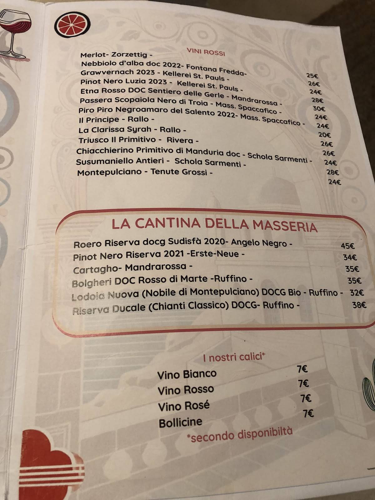Menu di MENSANA Masseria Urbana 