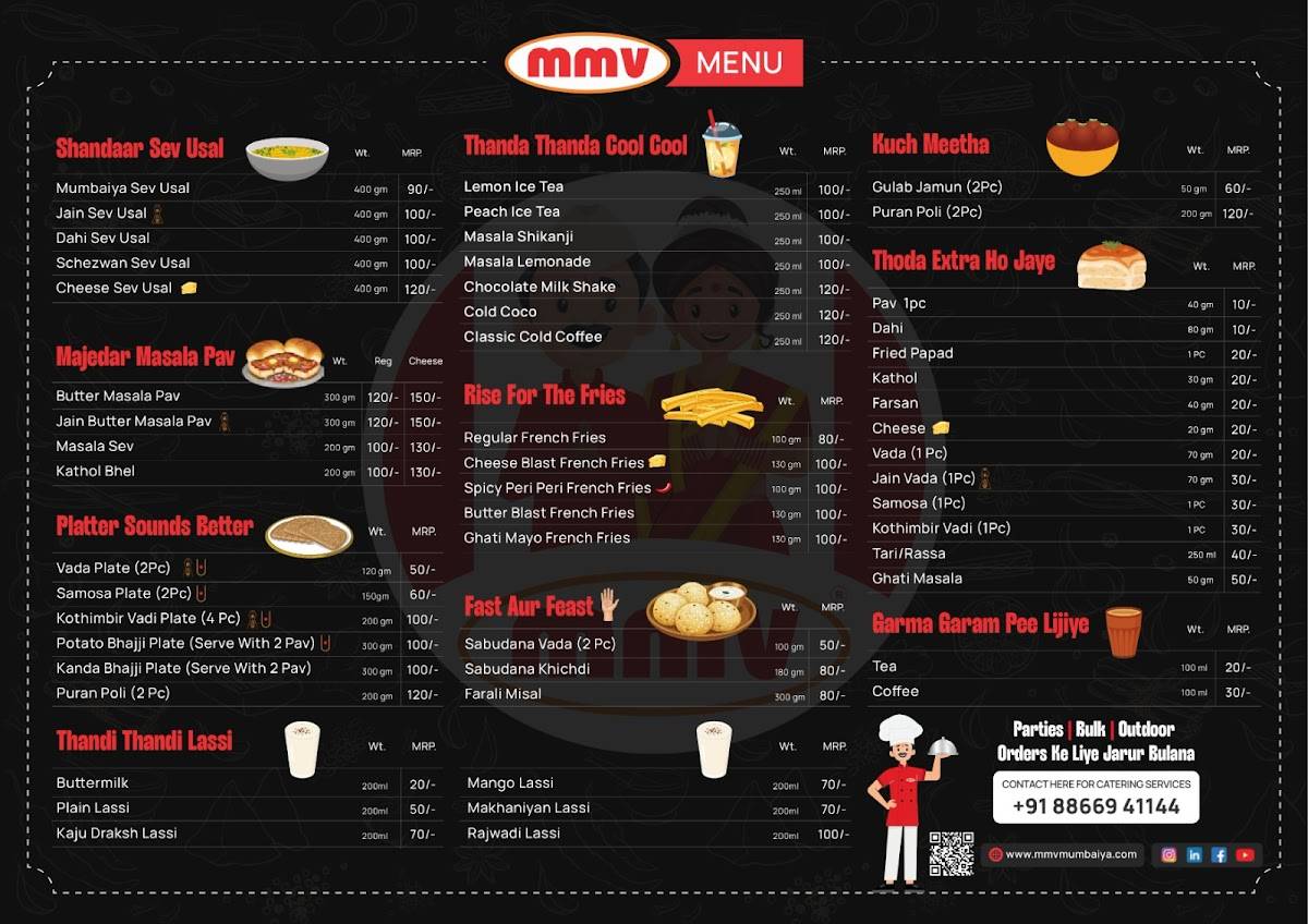 MMV Mumbaiya Misal & Vadapav Waghodia menu