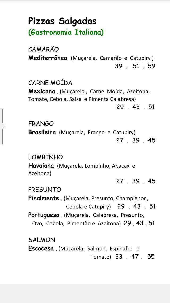 Finalmente Bistrô cardápio