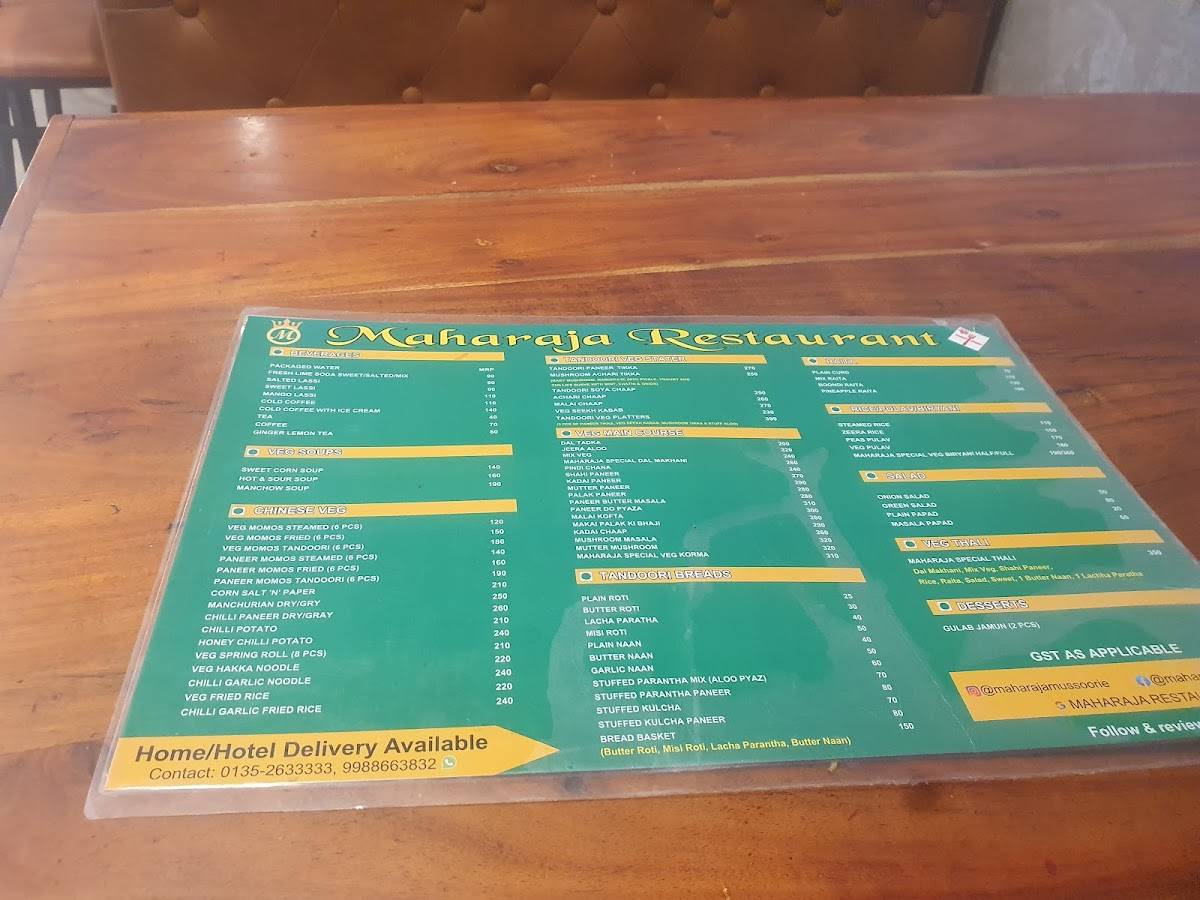 Maharaja Restaurant menu