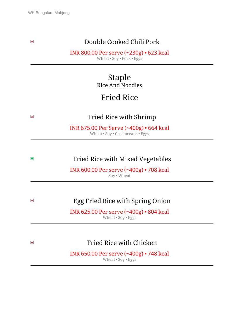 Mahjong Room menu
