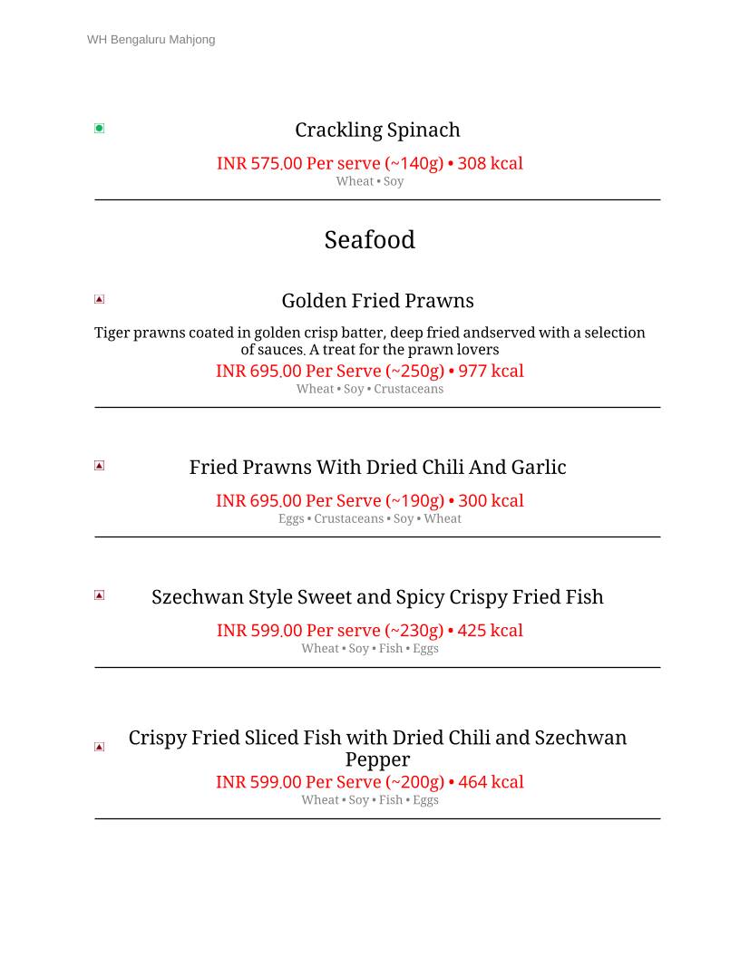 Mahjong Room menu