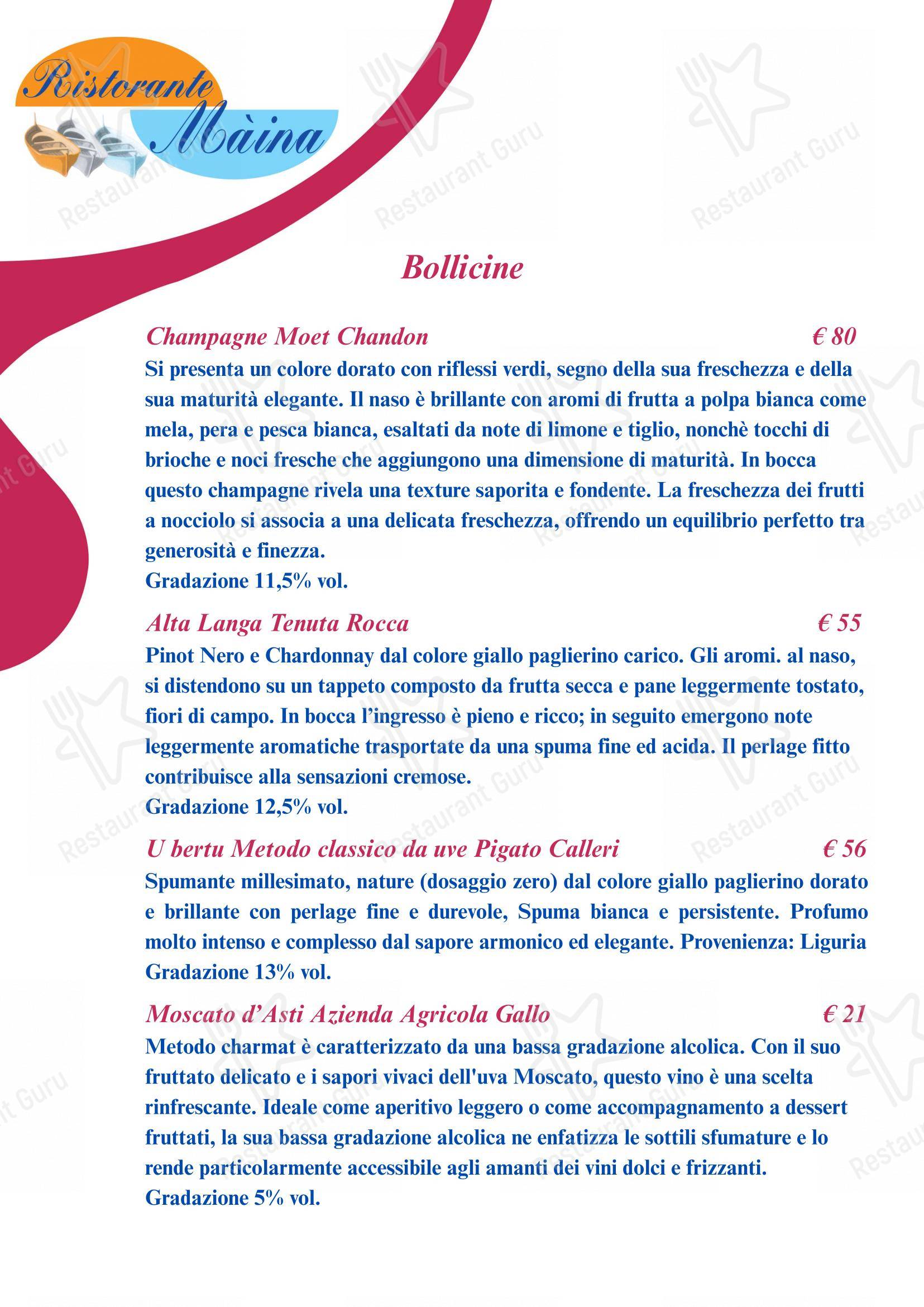 Menu di Bagni Olimpia - Ristorante Maina - 菜单