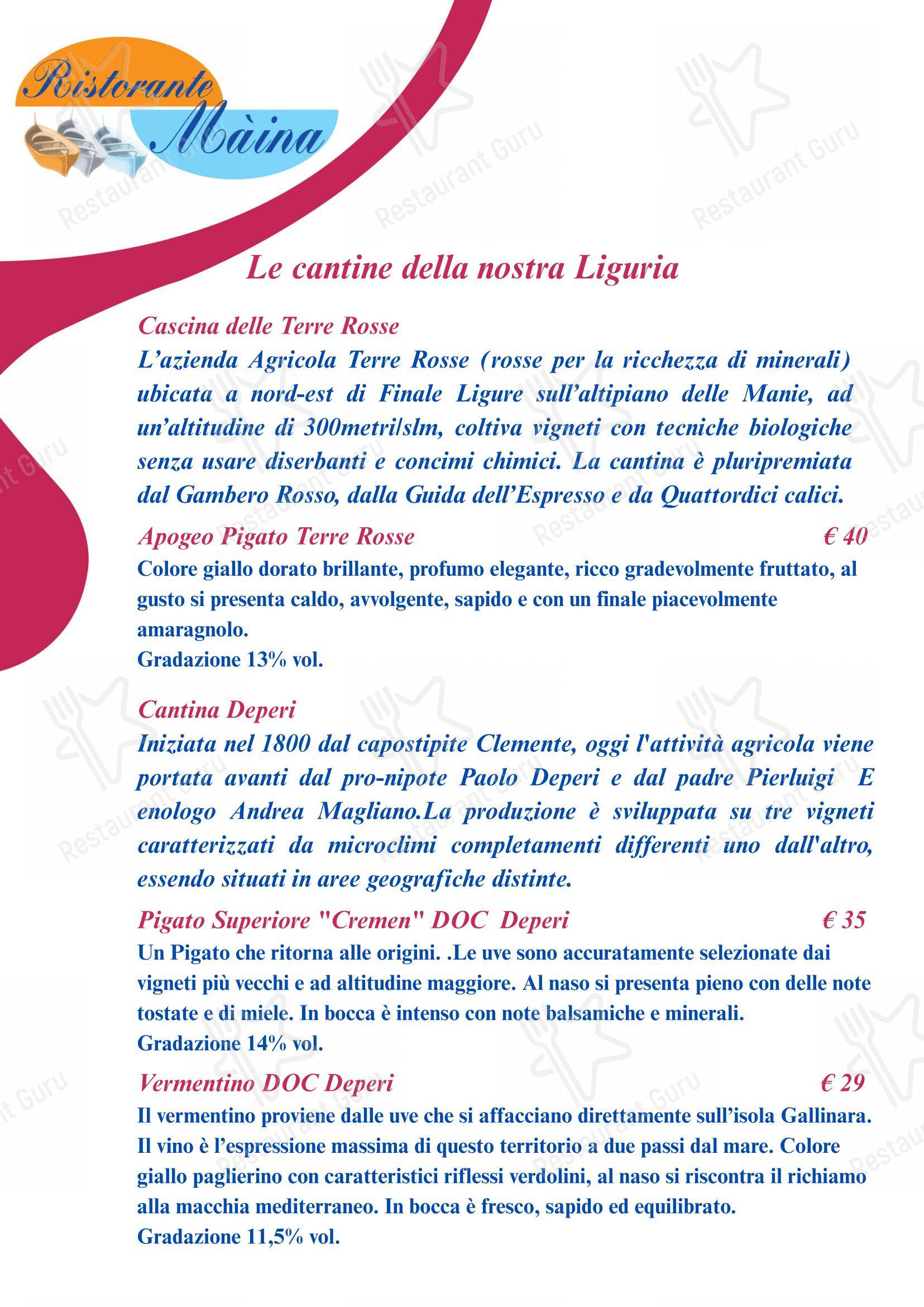Bagni Olimpia - Ristorante Maina in Savona - 菜单