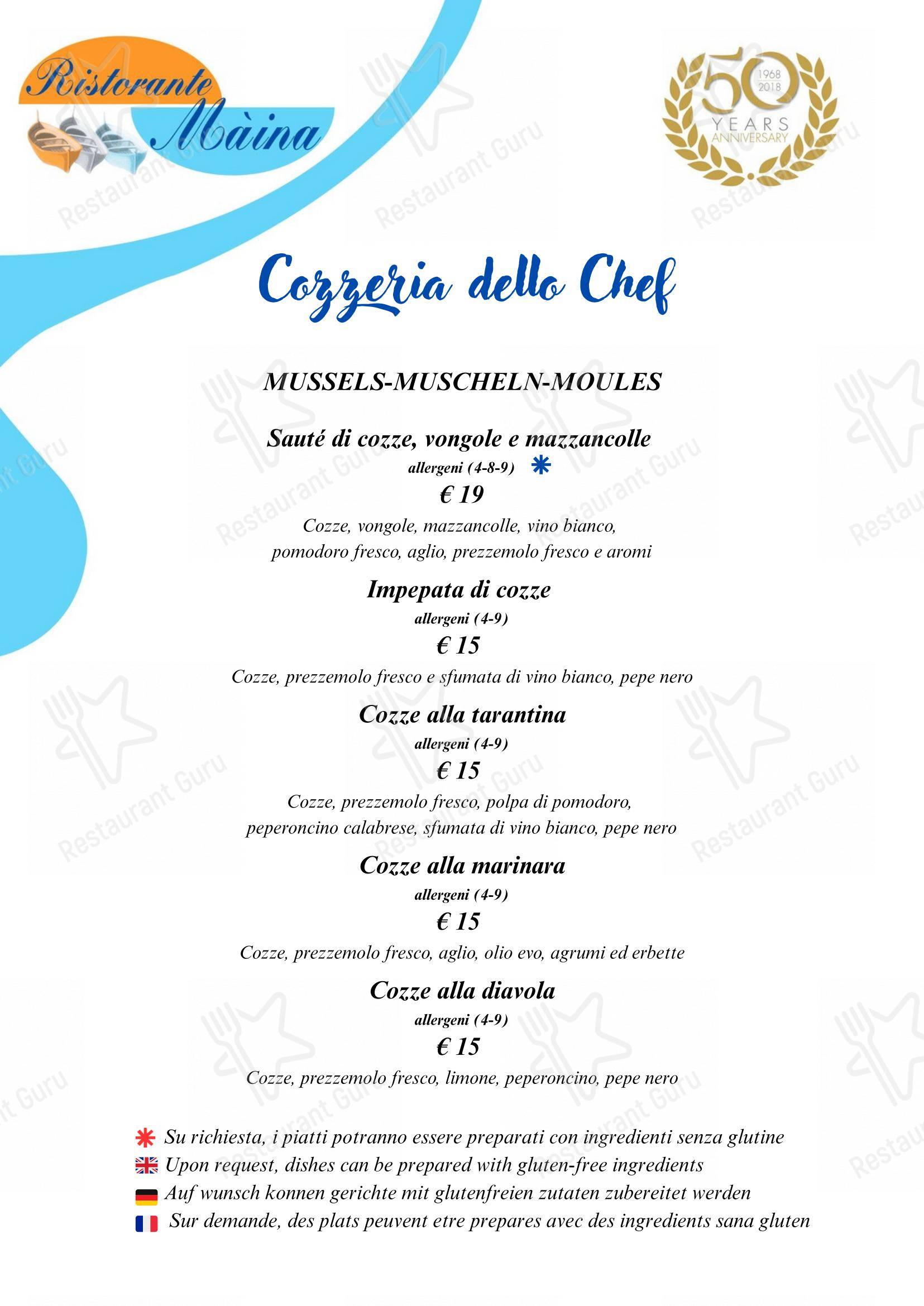 Bagni Olimpia - Ristorante Maina in Savona - Menu