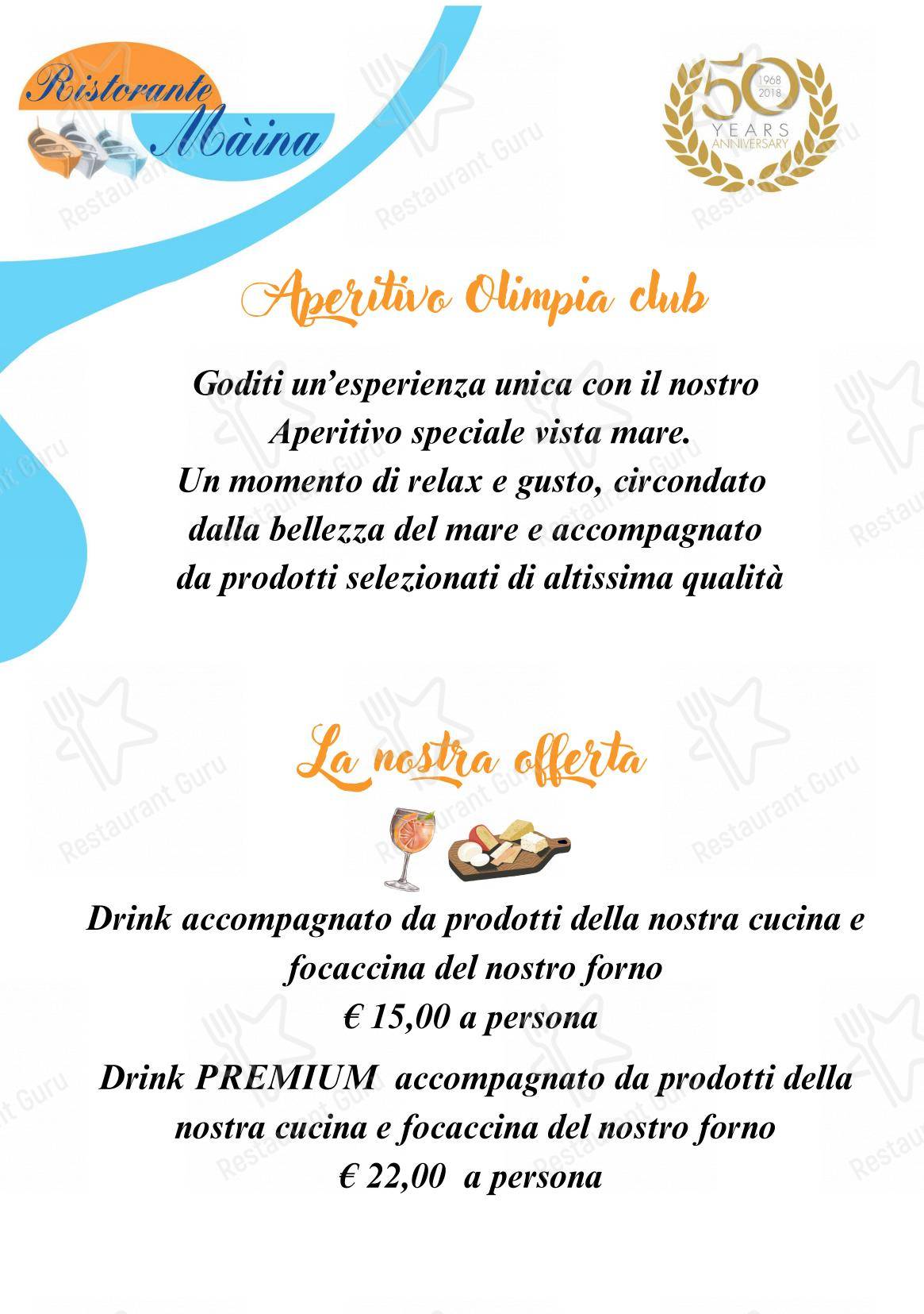 Основное меню per Bagni Olimpia - Ristorante Maina ristorante