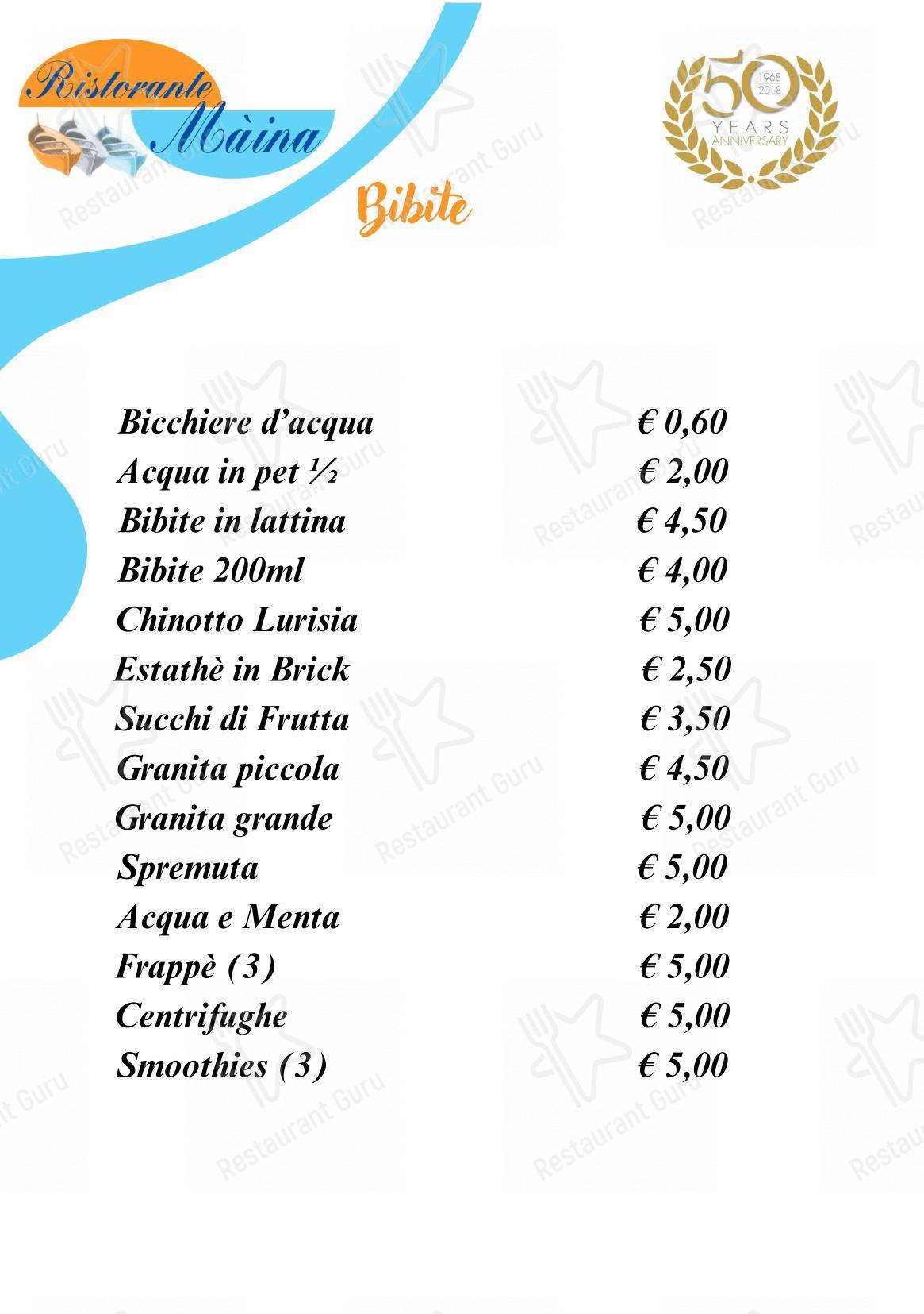 Основное меню per Bagni Olimpia - Ristorante Maina in Savona