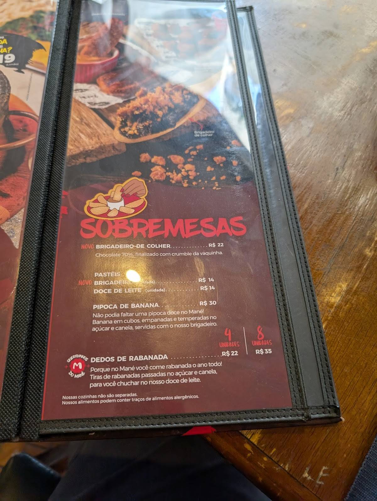 Mané Copacabana cardápio