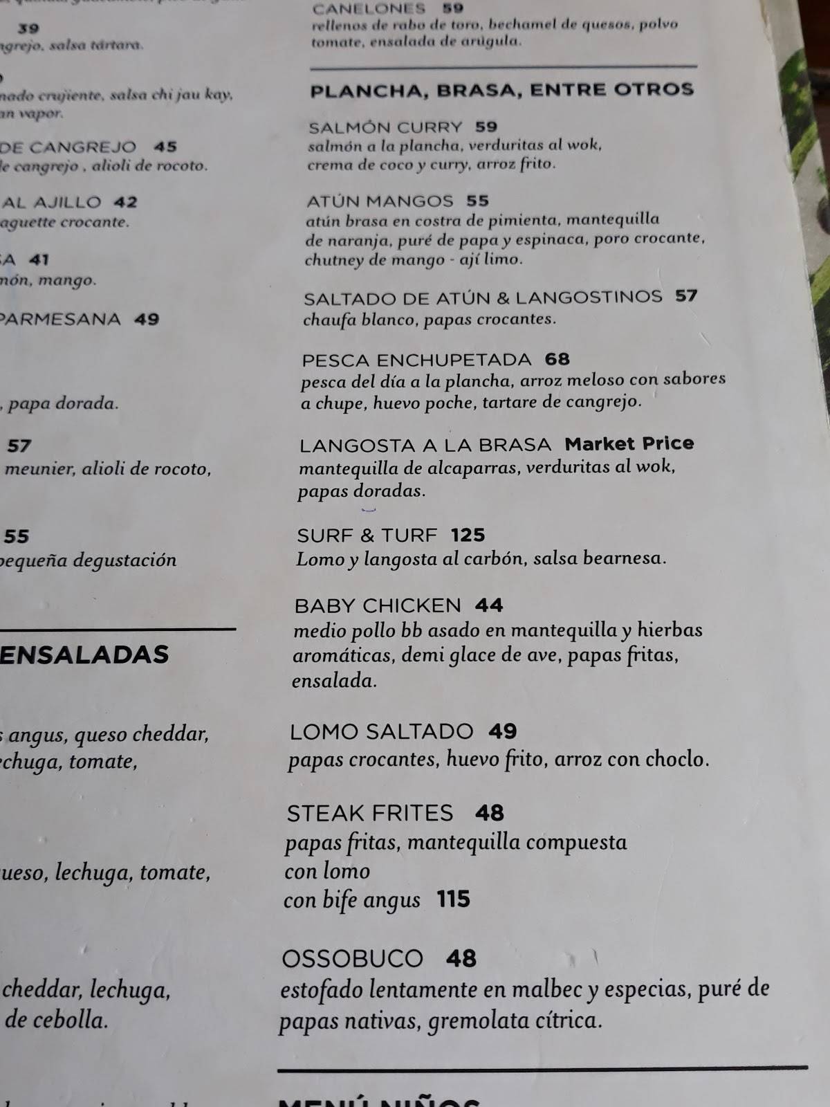 Carta de Mangos Restaurante, Miraflores, Malecón de la Reserva N° 610