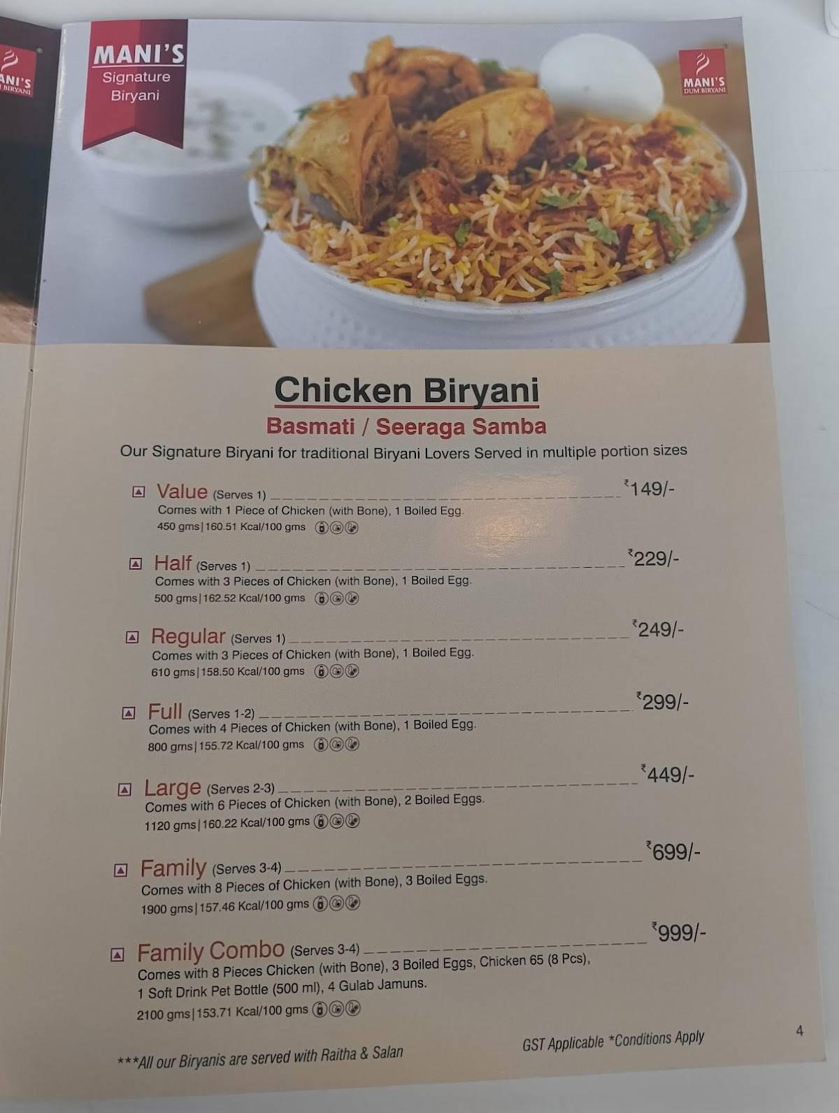 Mani's Dum Biryani - Whitefield menu