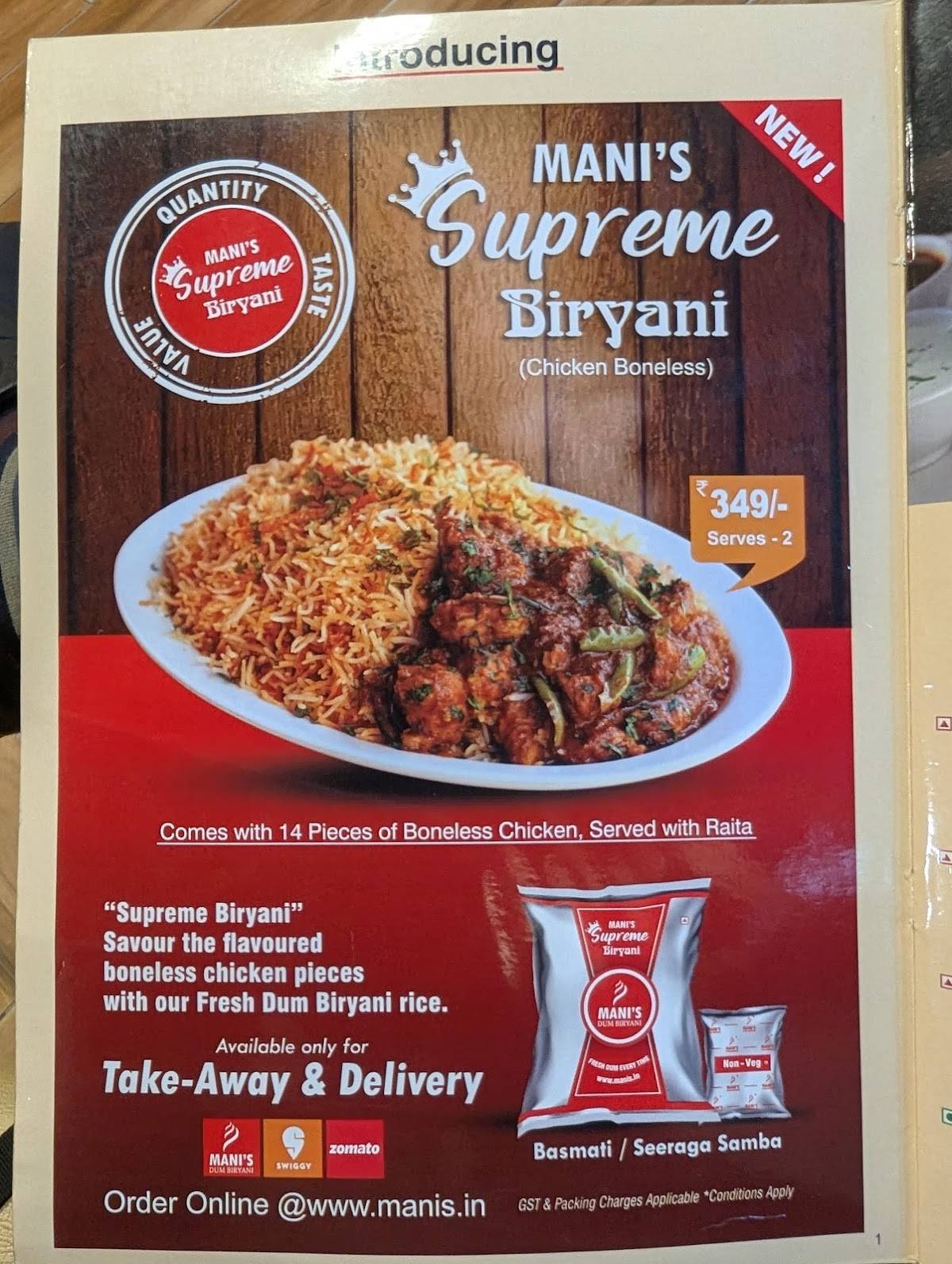 Mani's Dum Biryani - Whitefield menu