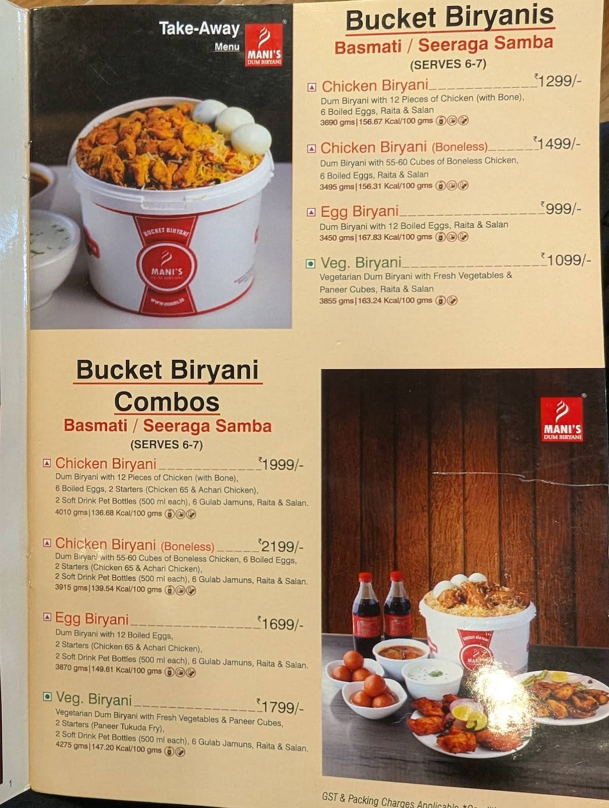 Mani's Dum Biryani - Whitefield menu