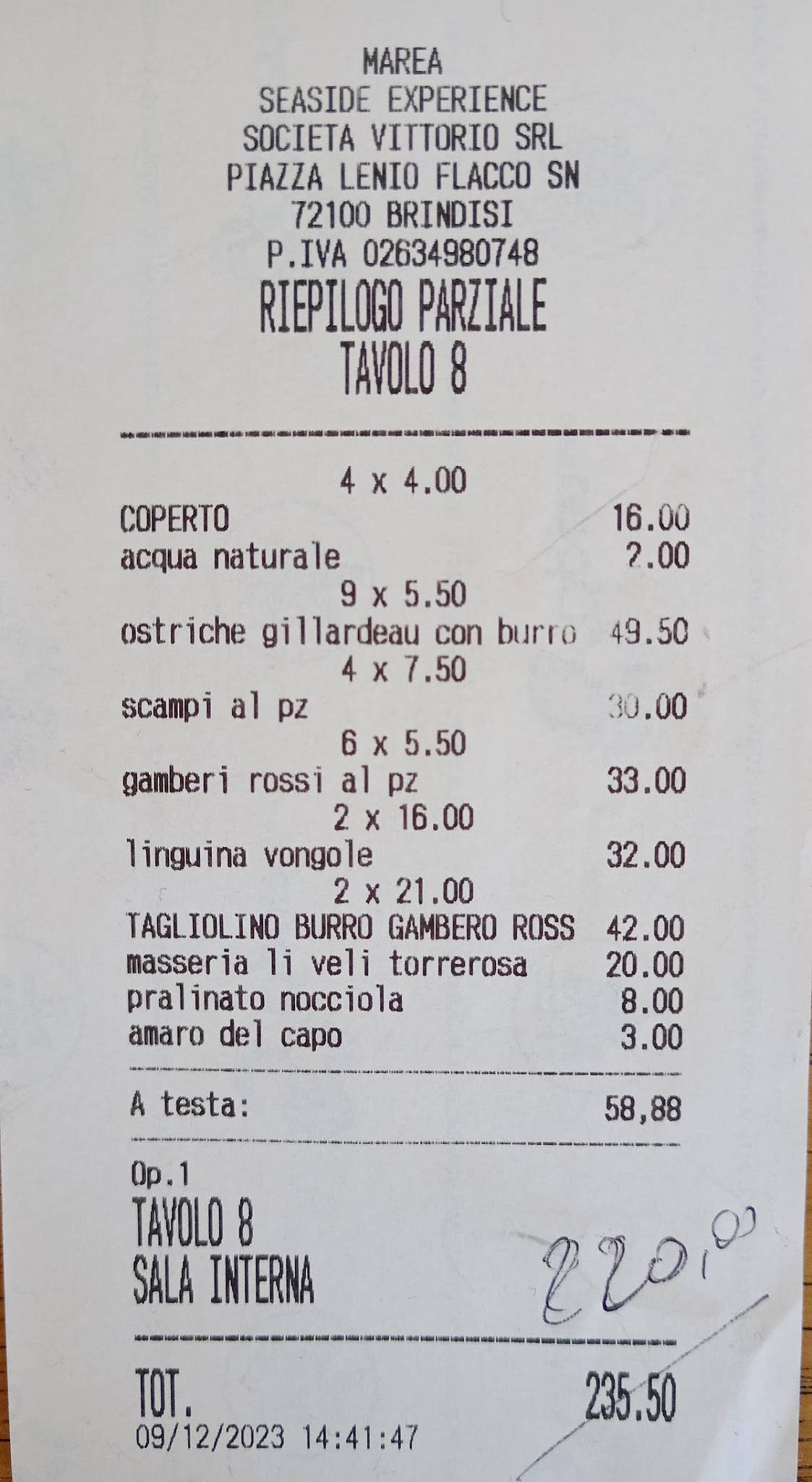 Menu di Marea Seaside Experience 