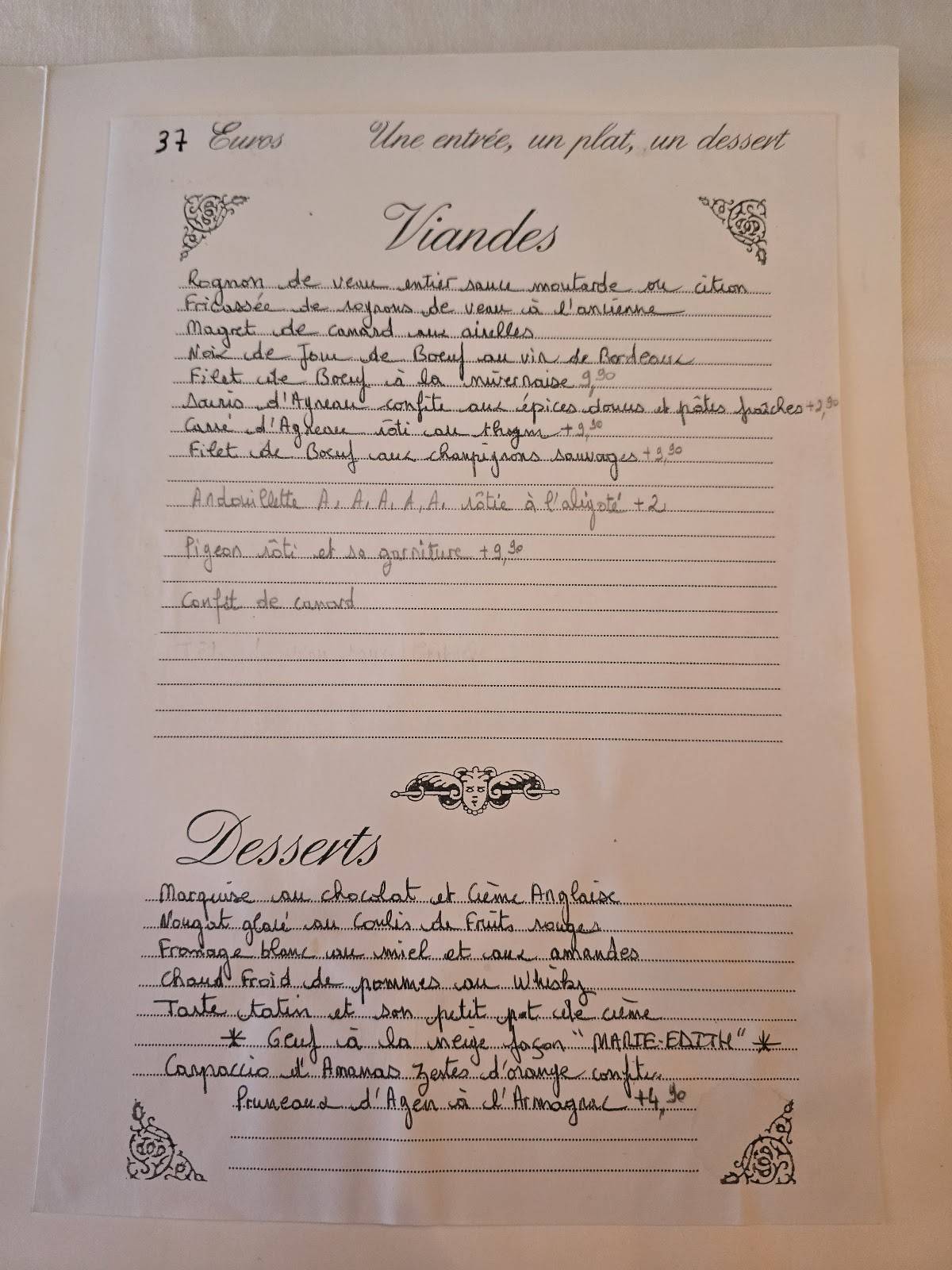 Menu de Marie Edith