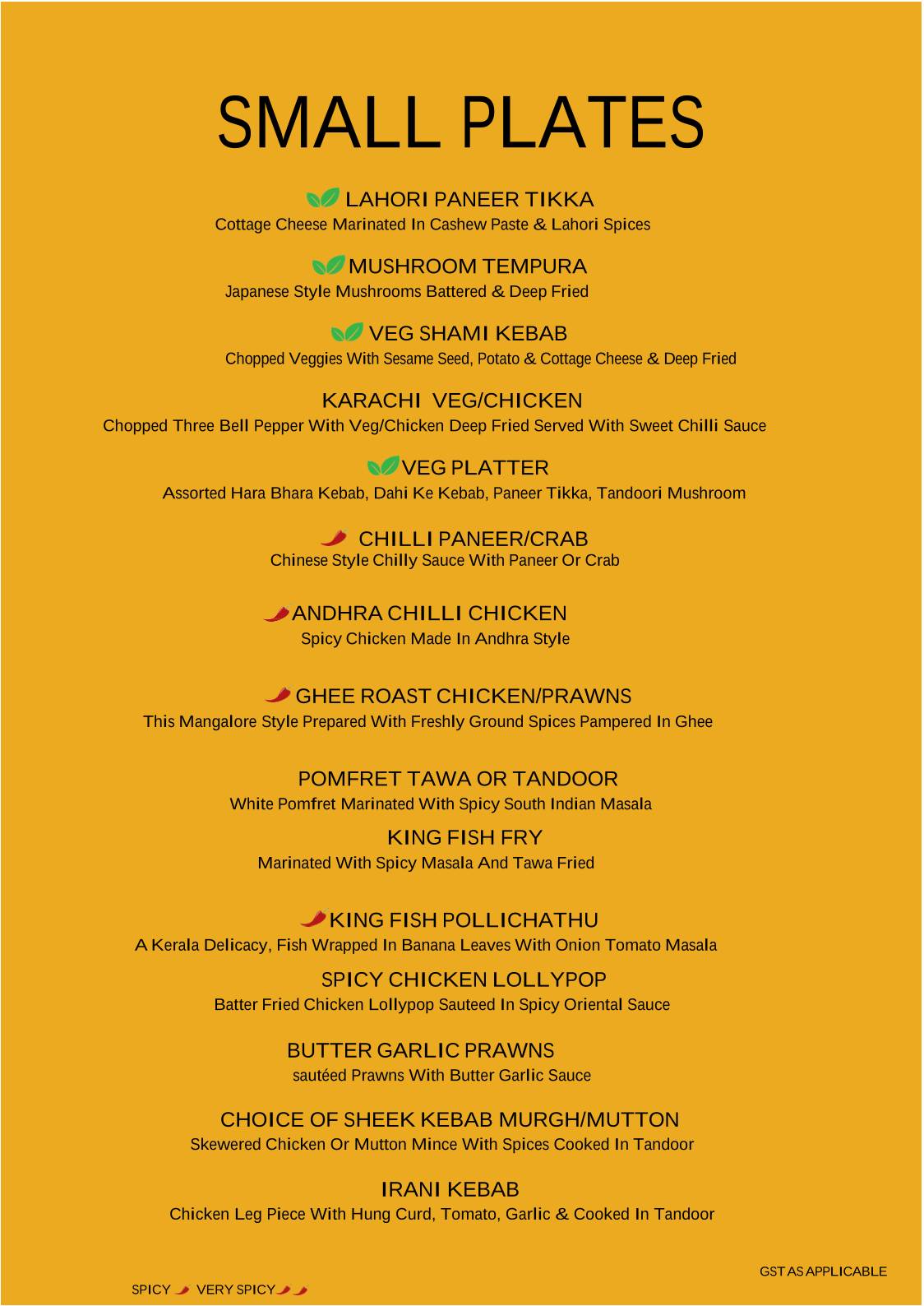 Marigold Restaurant Bar & Pub menu