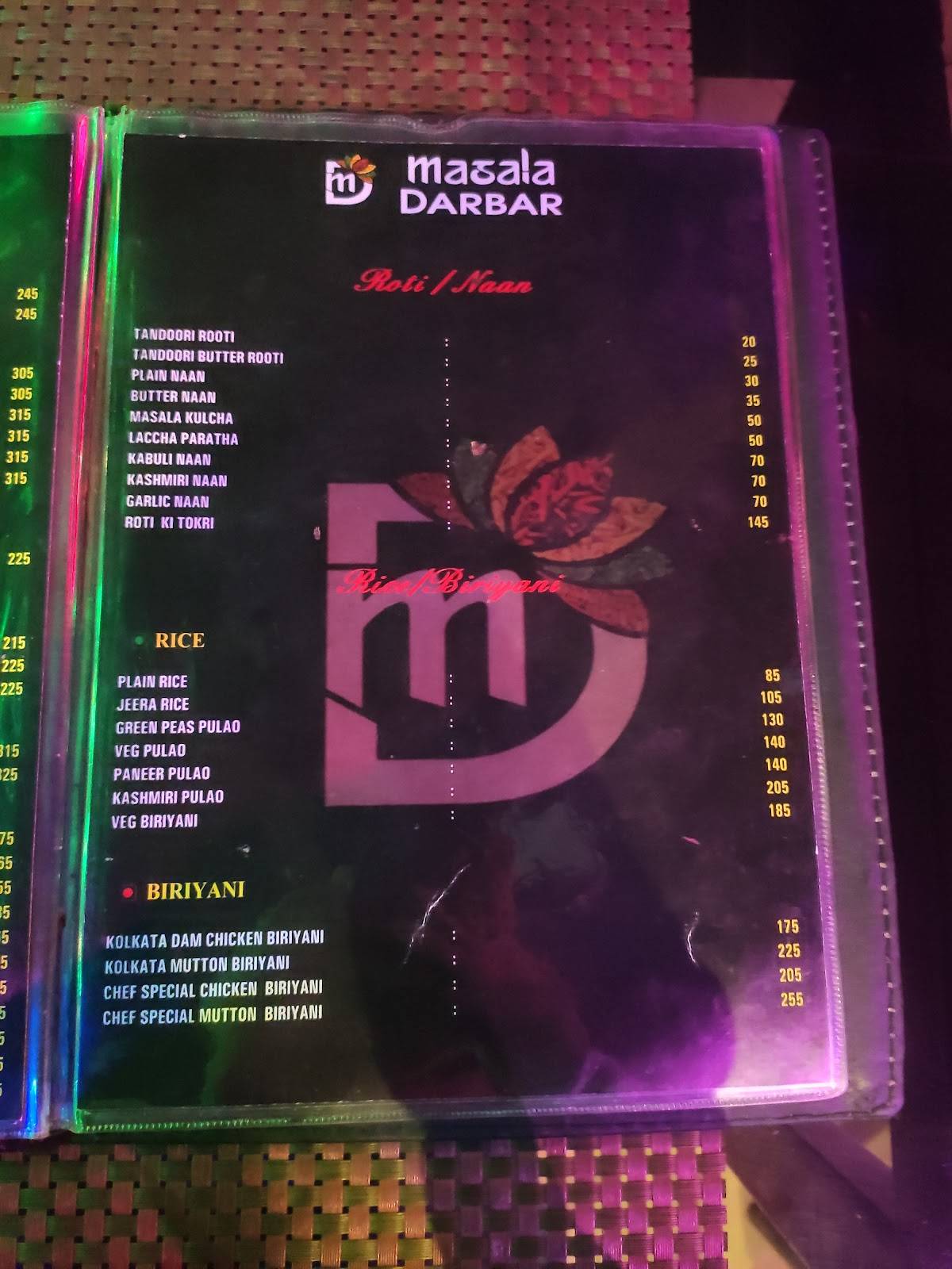 Masala Darbar menu