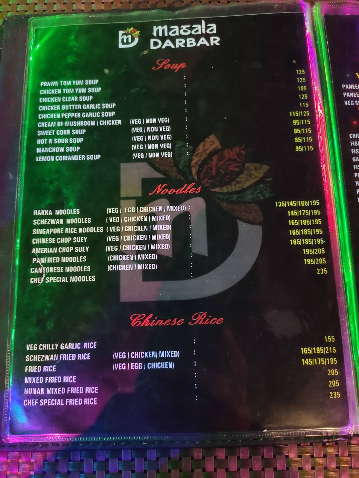 Masala Darbar menu