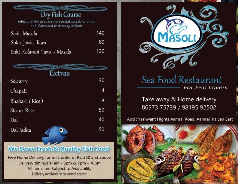 Masoli Seafood Kitchen menu