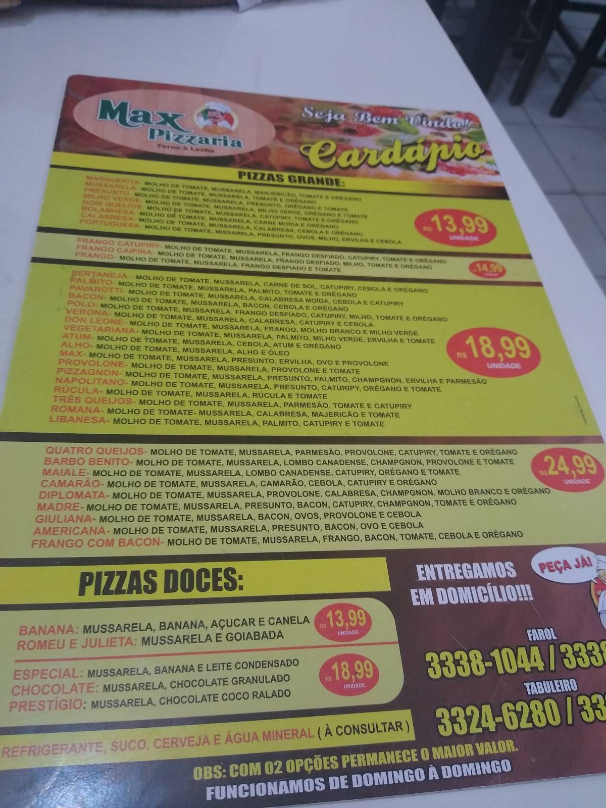 Max Pizzaria cardápio