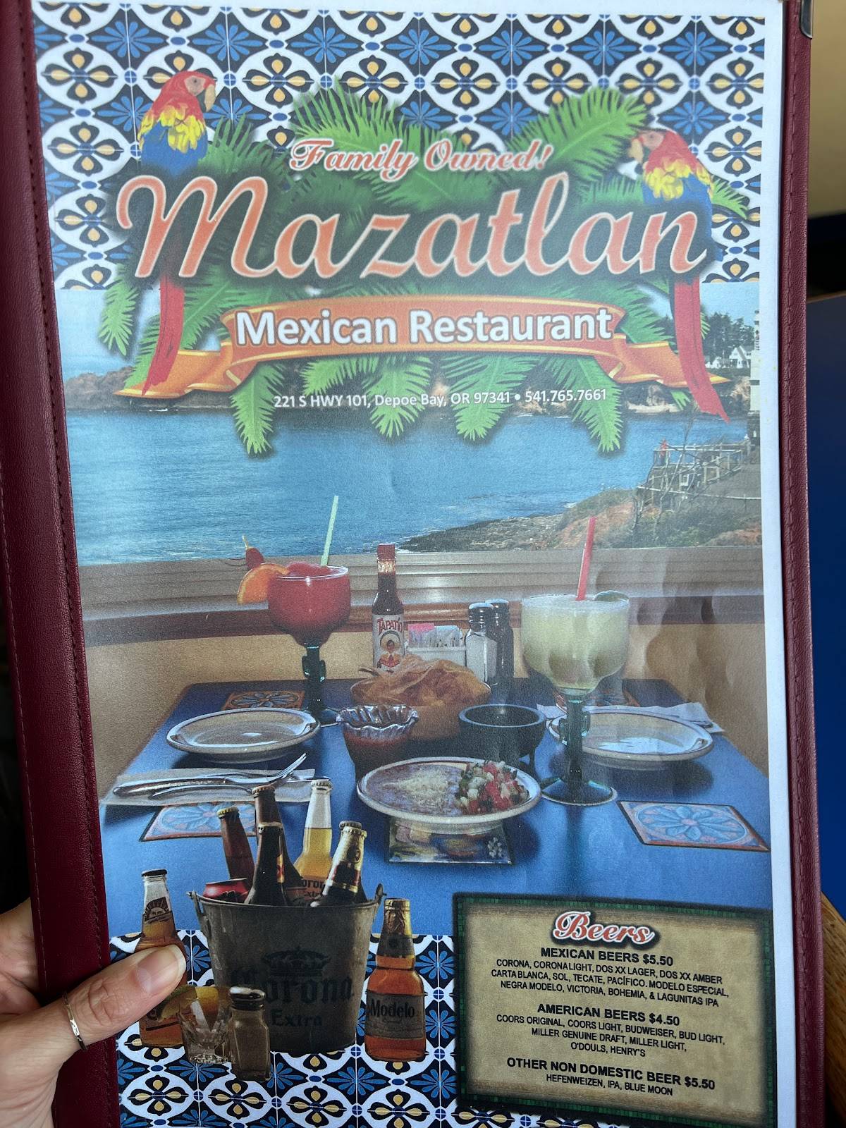 Menu at Mazatlan Mexican Restaurant Depoe Bay, Depoe Bay