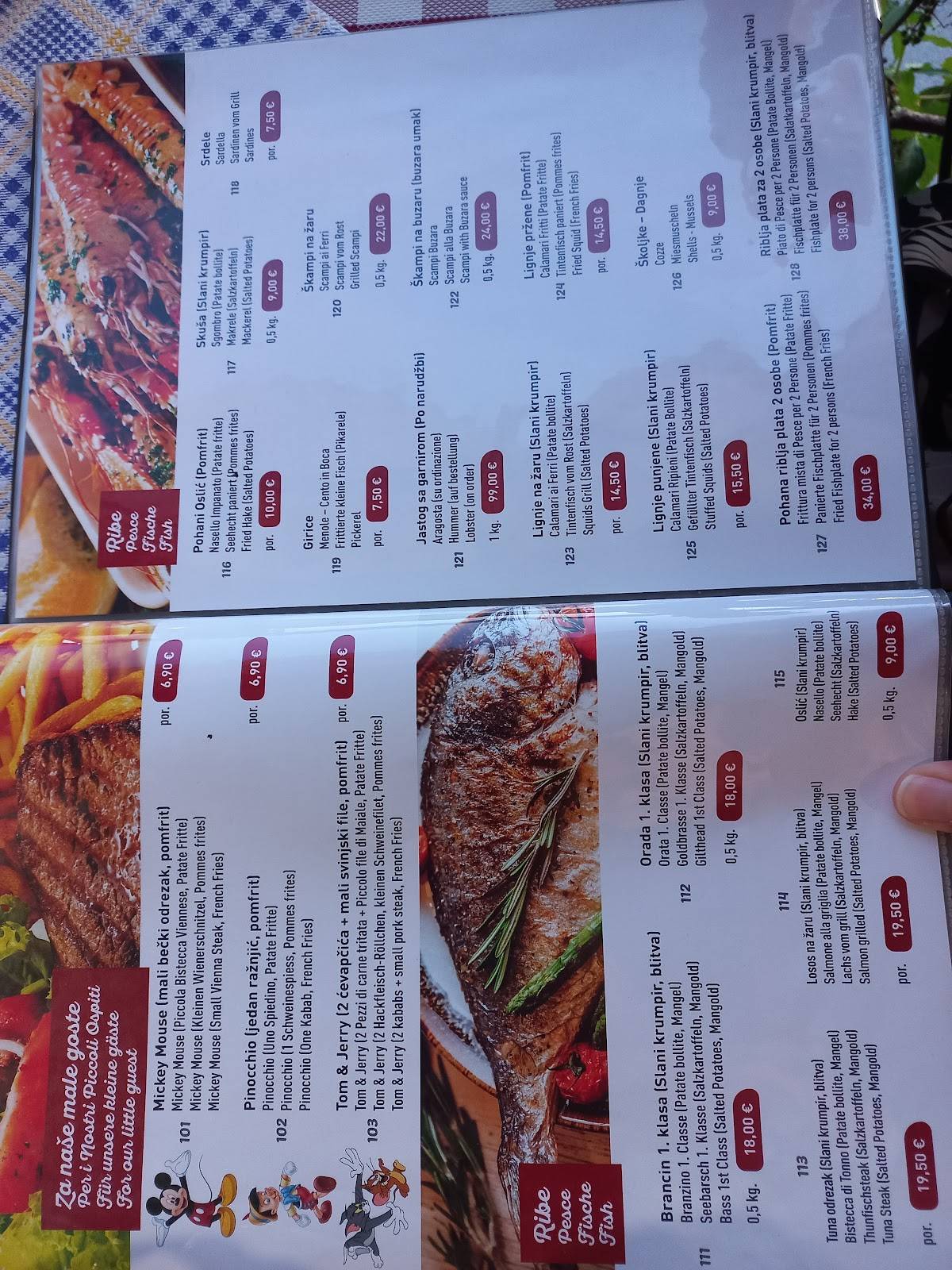 Menu di Restaurant Mimoza, Medulin 