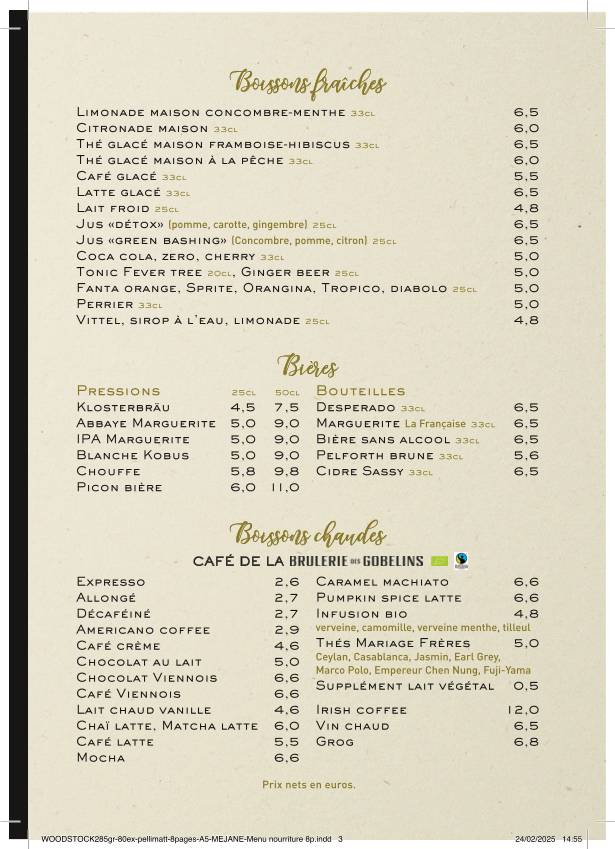 Menu de Café Méjane
