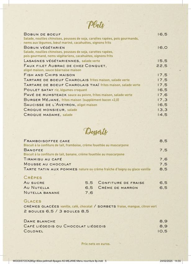 Menu de Café Méjane