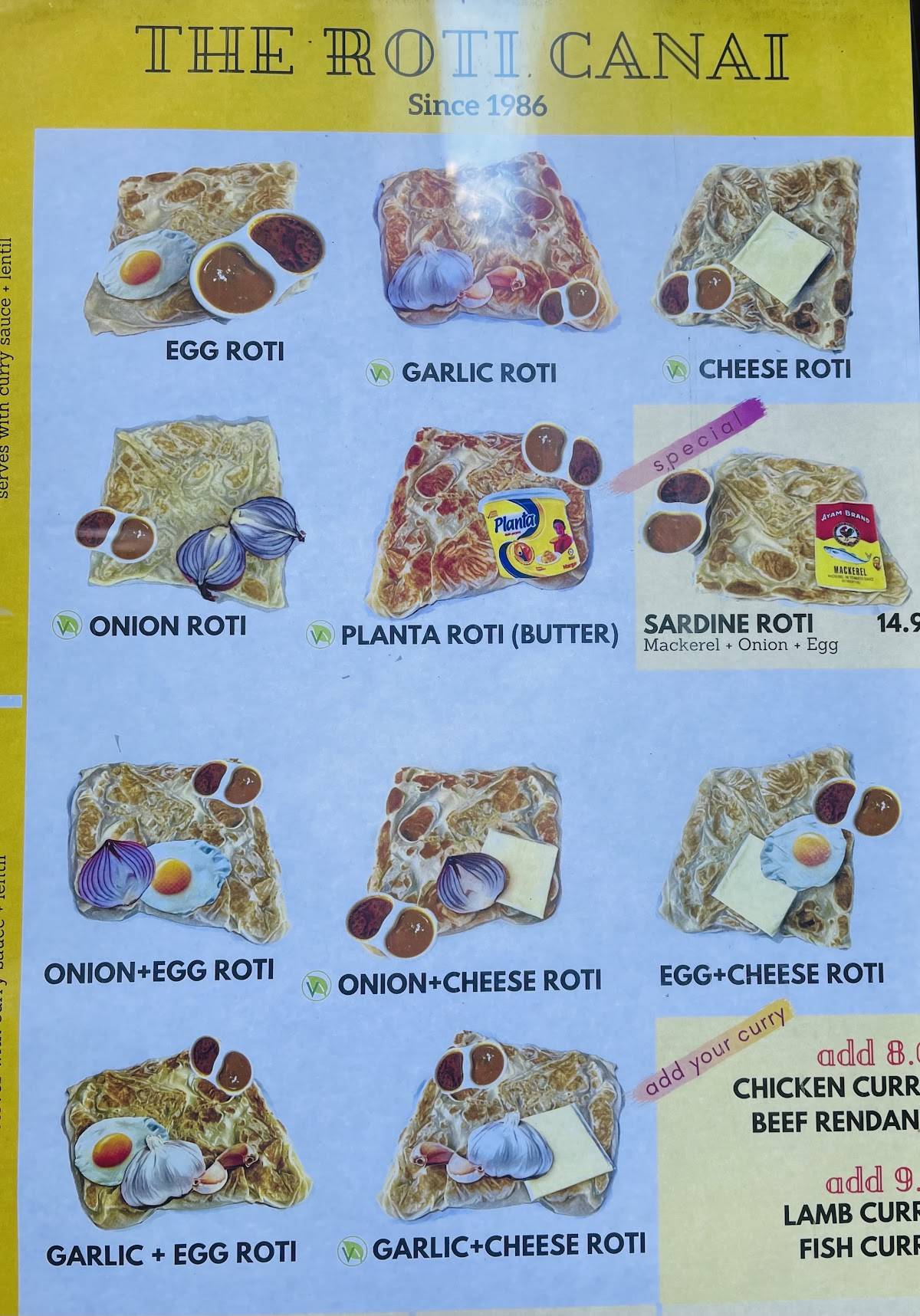Menu at ROTI BAR, Melbourne, 416-418 Little Collins St