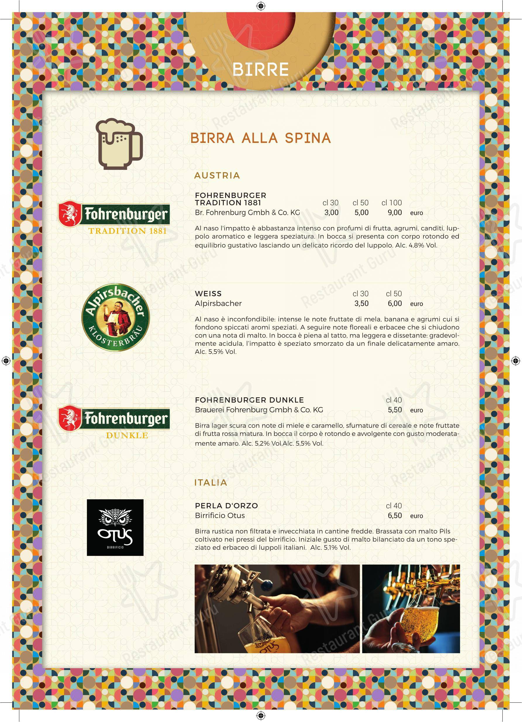 Menu bar per Mi gioco la pizza ristorante
